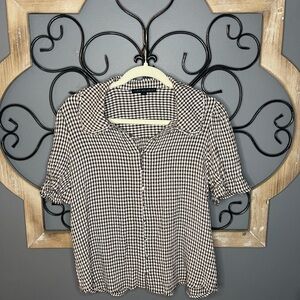 Brown and White Gingham Women's Top